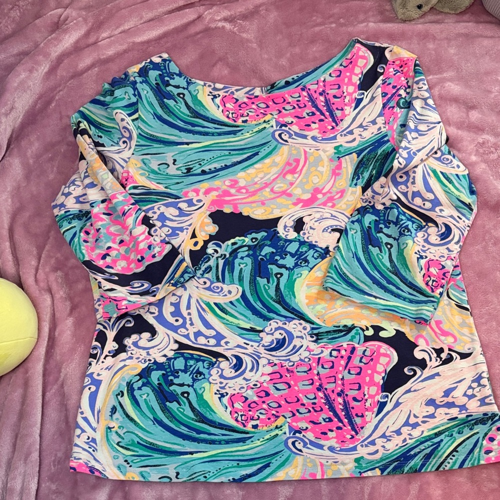 Lilly Pulitzer Pink and Blue Swirl Long Sleeve Top
